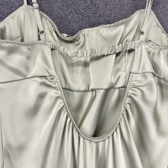 Zara Dress Womens Large Green Satin Ruched Midi Sleeveless Slit Elegant NWT L30 - Picture 15 of 16